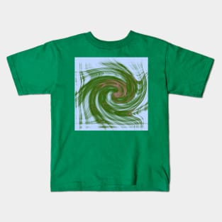 Swirling green and blue fractal vortex Kids T-Shirt